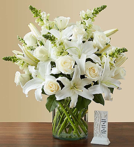 White Sympathy Bouquet with Memory Plaque